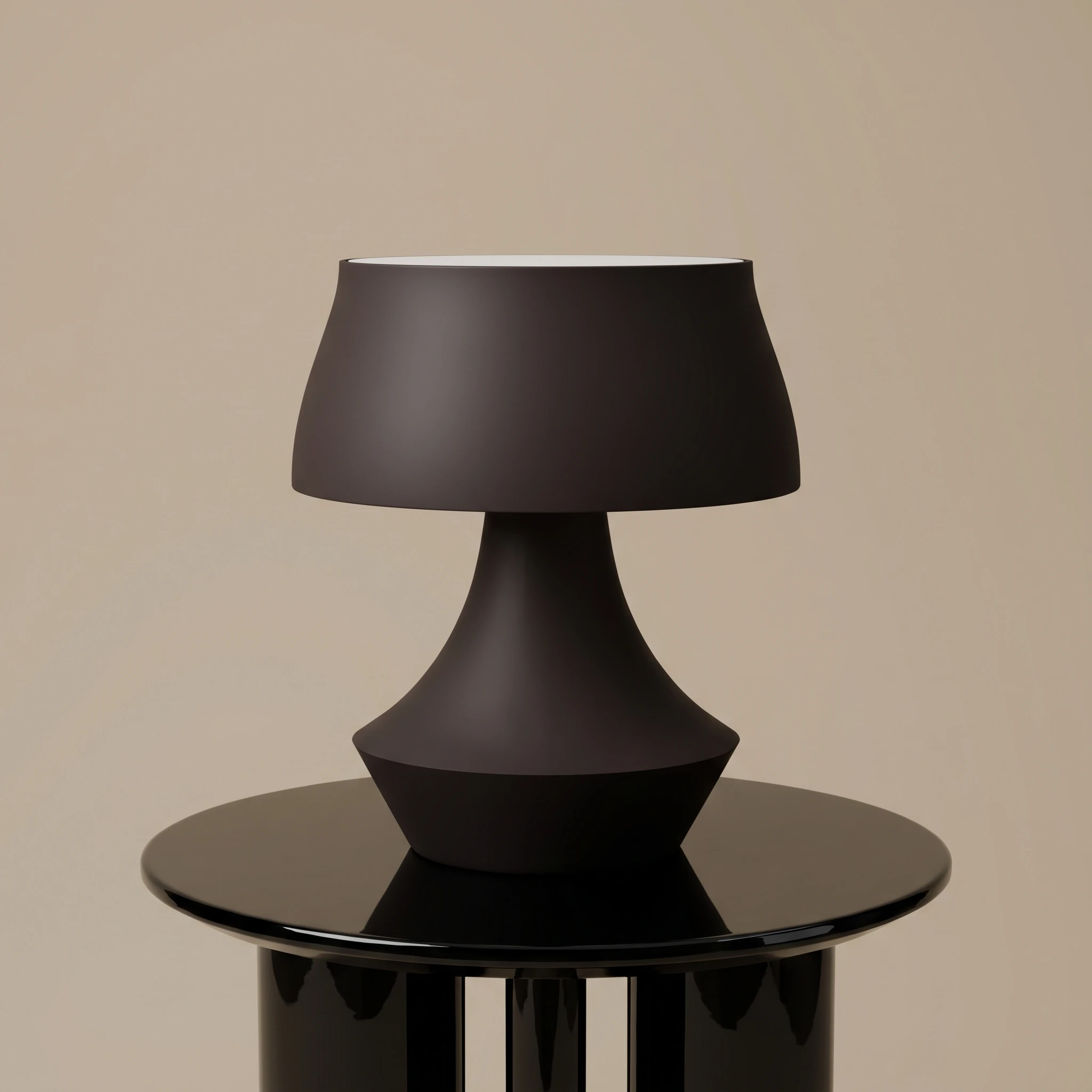 Nocturne table lamp in matte Dark Espresso on a glossy dark side table, hero studio view.
