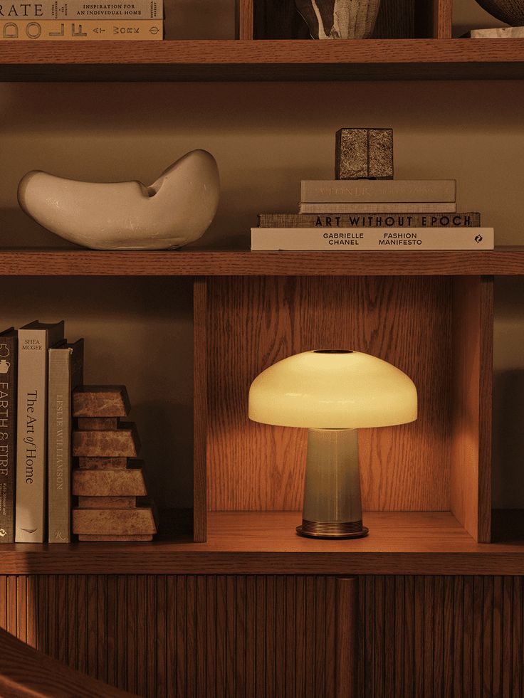 Roma Table Lamp in a listening room with vintage audio equipment.